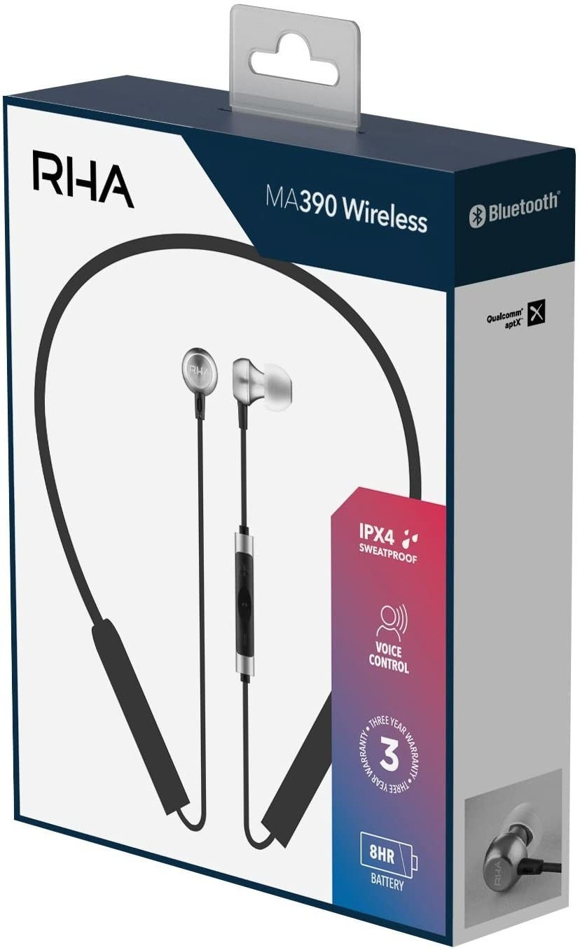 RHA MA390 Wireless In-Ear Headphones: Sweatproof Noise Isolating Bluetooth Earbuds