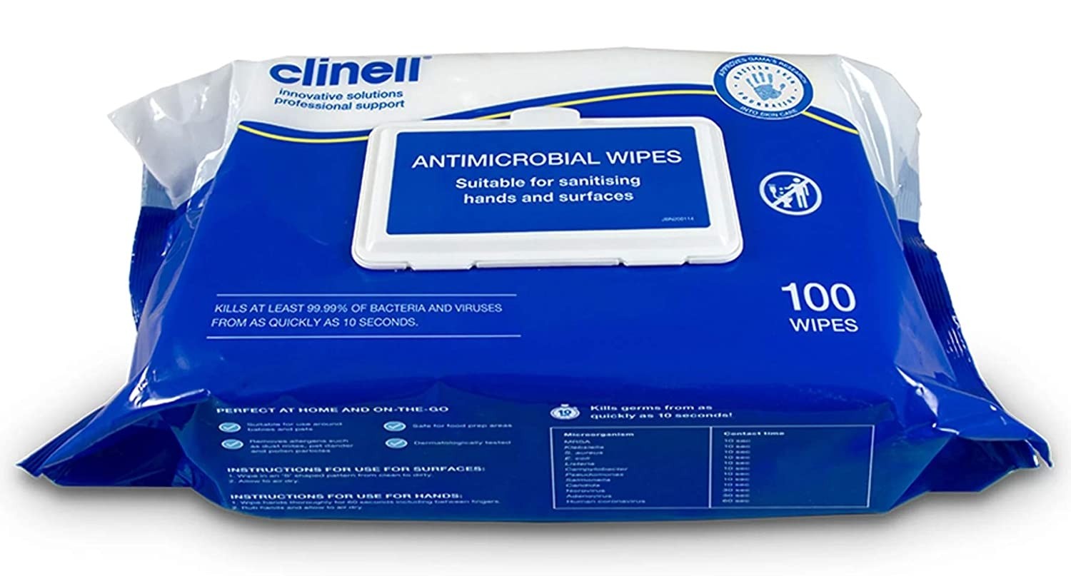 Clinell Antimicrobial Hand and Surface Wipes x100