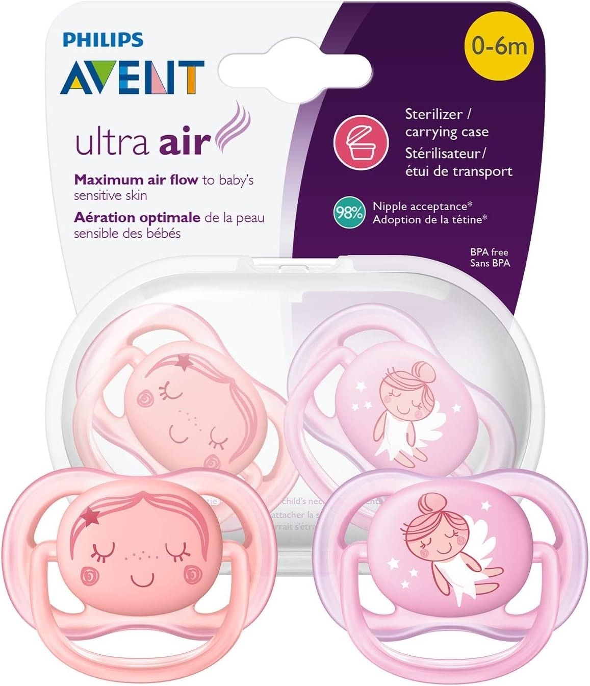 Philips Avent SCF345/20 Ultra Air Dummy 0-6 months, Breathable Orthodontic, BPA free, Double pack, Girl/Angel