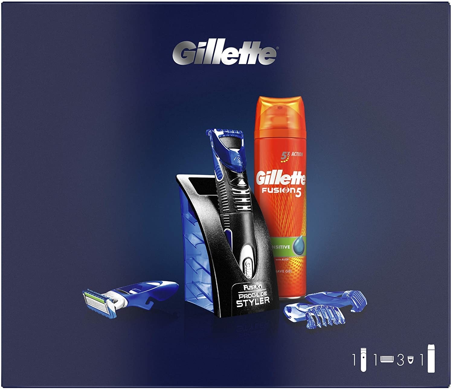 Gillette Fusion All Purpose Men's Styler Gift Set, + Fusion Hydrating Men's Shaving Gel + 3 Combs