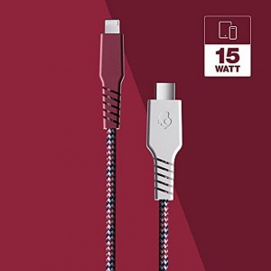Skullcandy Line Plus Braided Charging Cable, USB-C to Lightning - White/Crimson